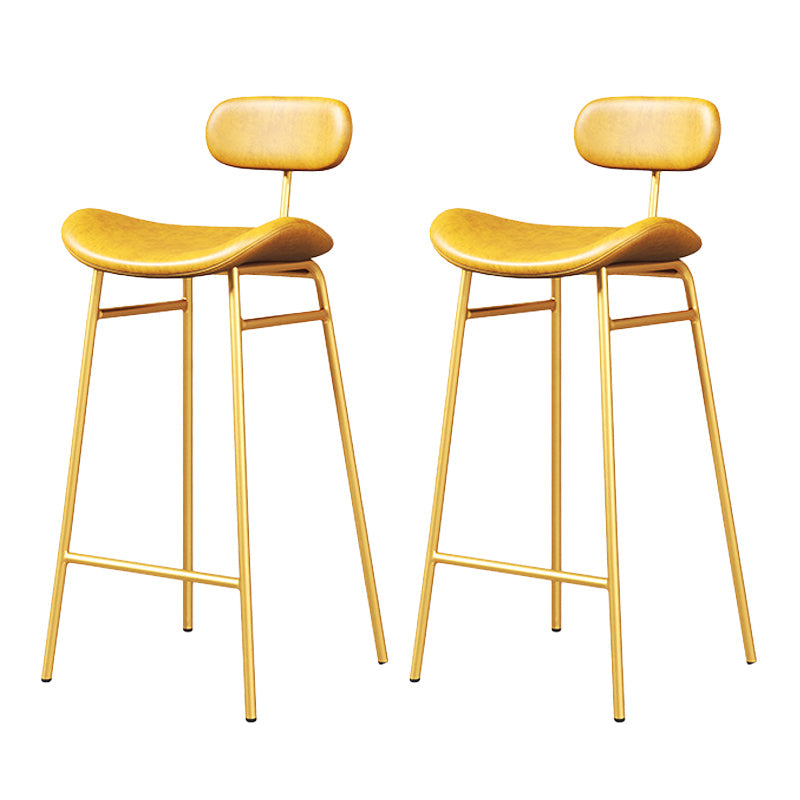Modern Backrest Counter Stool Iron Cafe Bar Stool with Cushion and Pedal Gold Yellow 2 Piece Set Clearhalo 'Bar Furniture' 'Bar Stools' 'bar_stools' 'furn' 'furn_bar_stools' 'Furniture' 'Kitchen & Dining Furniture' 6372880
