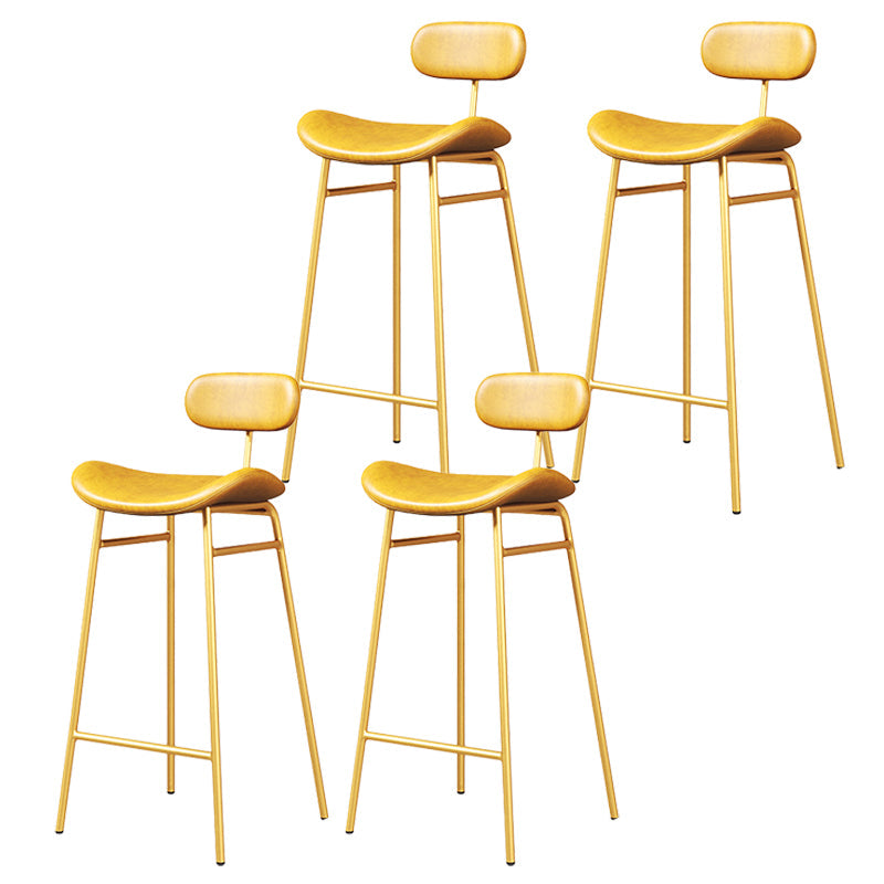 Modern Backrest Counter Stool Iron Cafe Bar Stool with Cushion and Pedal Gold Yellow 4 Piece Set Clearhalo 'Bar Furniture' 'Bar Stools' 'bar_stools' 'furn' 'furn_bar_stools' 'Furniture' 'Kitchen & Dining Furniture' 6372881