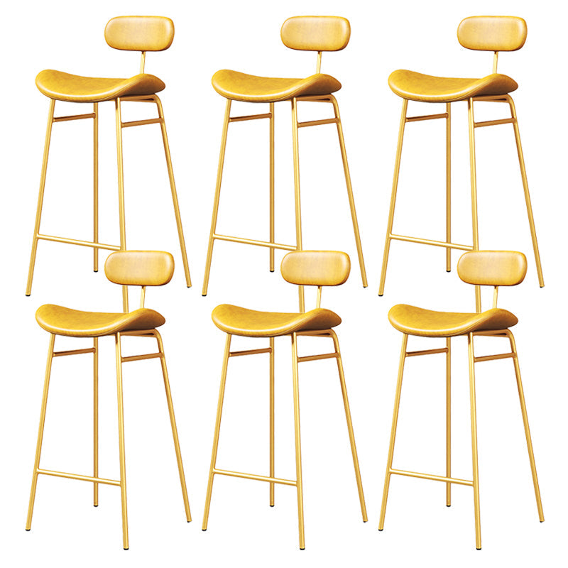 Modern Backrest Counter Stool Iron Cafe Bar Stool with Cushion and Pedal Gold Yellow 6 Piece Set Clearhalo 'Bar Furniture' 'Bar Stools' 'bar_stools' 'furn' 'furn_bar_stools' 'Furniture' 'Kitchen & Dining Furniture' 6372882