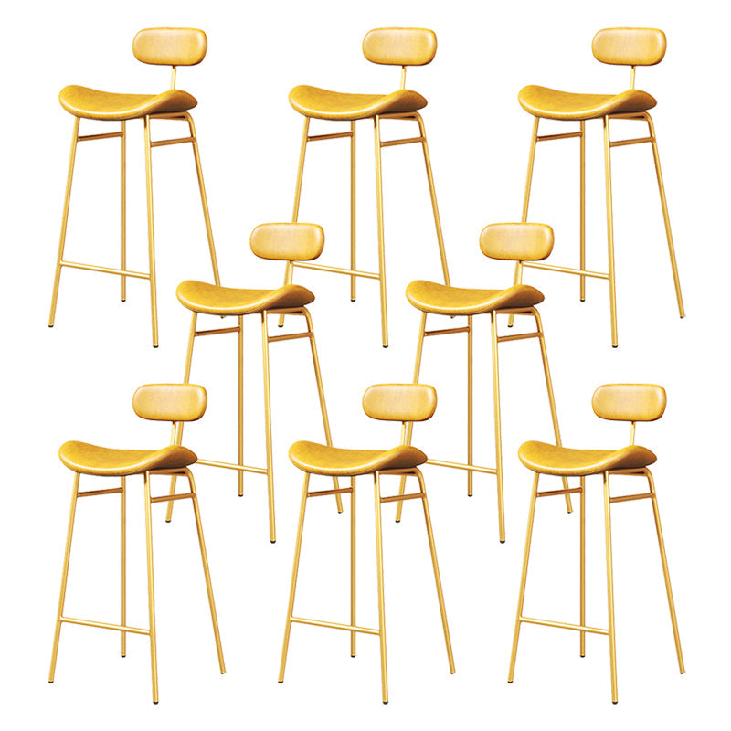 Modern Backrest Counter Stool Iron Cafe Bar Stool with Cushion and Pedal Gold Yellow 8 Piece Set Clearhalo 'Bar Furniture' 'Bar Stools' 'bar_stools' 'furn' 'furn_bar_stools' 'Furniture' 'Kitchen & Dining Furniture' 6372883