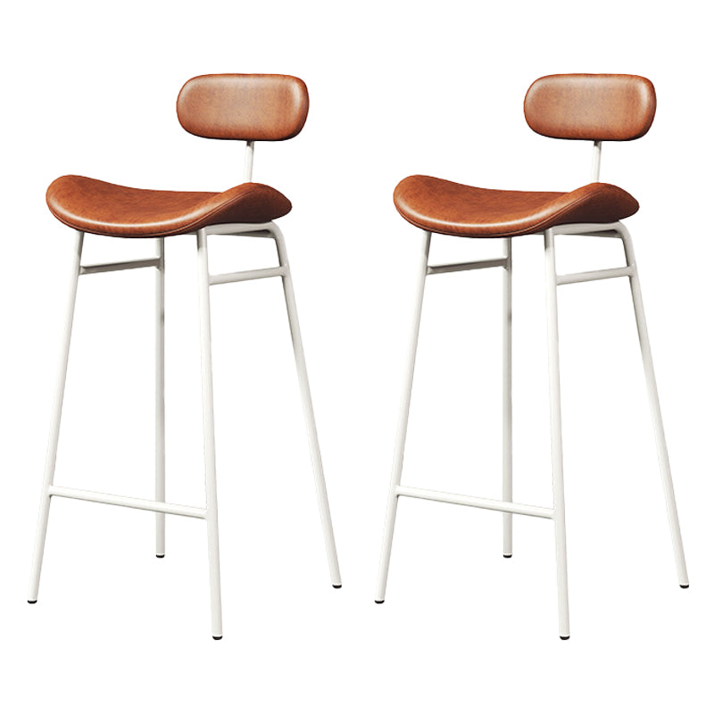 Modern Backrest Counter Stool Iron Cafe Bar Stool with Cushion and Pedal White Brown 2 Piece Set Clearhalo 'Bar Furniture' 'Bar Stools' 'bar_stools' 'furn' 'furn_bar_stools' 'Furniture' 'Kitchen & Dining Furniture' 6372885