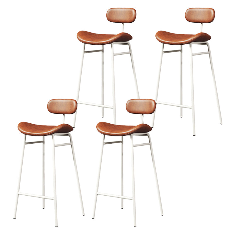 Modern Backrest Counter Stool Iron Cafe Bar Stool with Cushion and Pedal White Brown 4 Piece Set Clearhalo 'Bar Furniture' 'Bar Stools' 'bar_stools' 'furn' 'furn_bar_stools' 'Furniture' 'Kitchen & Dining Furniture' 6372886