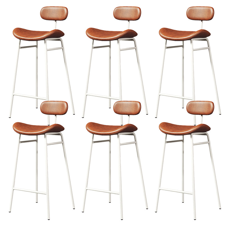 Modern Backrest Counter Stool Iron Cafe Bar Stool with Cushion and Pedal White Brown 6 Piece Set Clearhalo 'Bar Furniture' 'Bar Stools' 'bar_stools' 'furn' 'furn_bar_stools' 'Furniture' 'Kitchen & Dining Furniture' 6372887