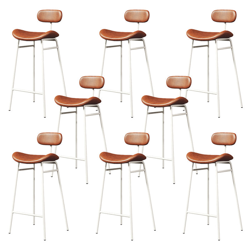 Modern Backrest Counter Stool Iron Cafe Bar Stool with Cushion and Pedal White Brown 8 Piece Set Clearhalo 'Bar Furniture' 'Bar Stools' 'bar_stools' 'furn' 'furn_bar_stools' 'Furniture' 'Kitchen & Dining Furniture' 6372888