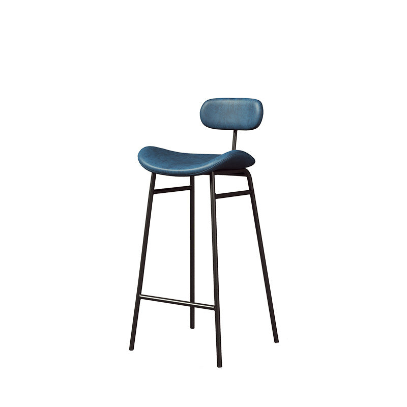 Modern Backrest Counter Stool Iron Cafe Bar Stool with Cushion and Pedal Black Blue 1 Piece Clearhalo 'Bar Furniture' 'Bar Stools' 'bar_stools' 'furn' 'furn_bar_stools' 'Furniture' 'Kitchen & Dining Furniture' 6372894