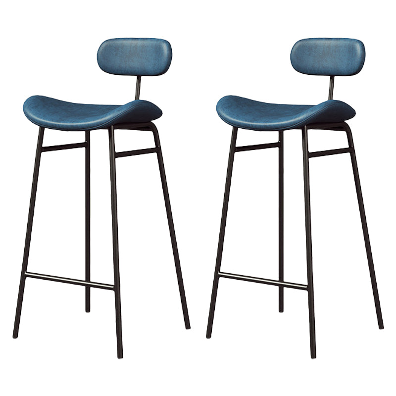 Modern Backrest Counter Stool Iron Cafe Bar Stool with Cushion and Pedal Black Blue 2 Piece Set Clearhalo 'Bar Furniture' 'Bar Stools' 'bar_stools' 'furn' 'furn_bar_stools' 'Furniture' 'Kitchen & Dining Furniture' 6372895