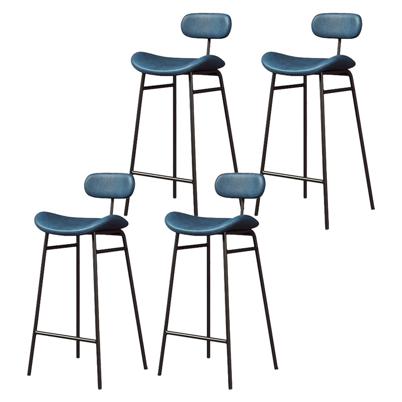 Modern Backrest Counter Stool Iron Cafe Bar Stool with Cushion and Pedal Black Blue 4 Piece Set Clearhalo 'Bar Furniture' 'Bar Stools' 'bar_stools' 'furn' 'furn_bar_stools' 'Furniture' 'Kitchen & Dining Furniture' 6372896