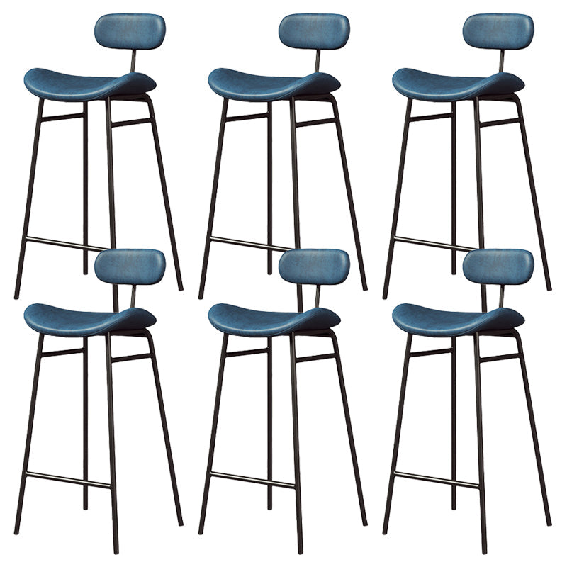 Modern Backrest Counter Stool Iron Cafe Bar Stool with Cushion and Pedal Black Blue 6 Piece Set Clearhalo 'Bar Furniture' 'Bar Stools' 'bar_stools' 'furn' 'furn_bar_stools' 'Furniture' 'Kitchen & Dining Furniture' 6372897