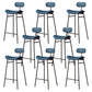 Modern Backrest Counter Stool Iron Cafe Bar Stool with Cushion and Pedal Black Blue 8 Piece Set Clearhalo 'Bar Furniture' 'Bar Stools' 'bar_stools' 'furn' 'furn_bar_stools' 'Furniture' 'Kitchen & Dining Furniture' 6372898