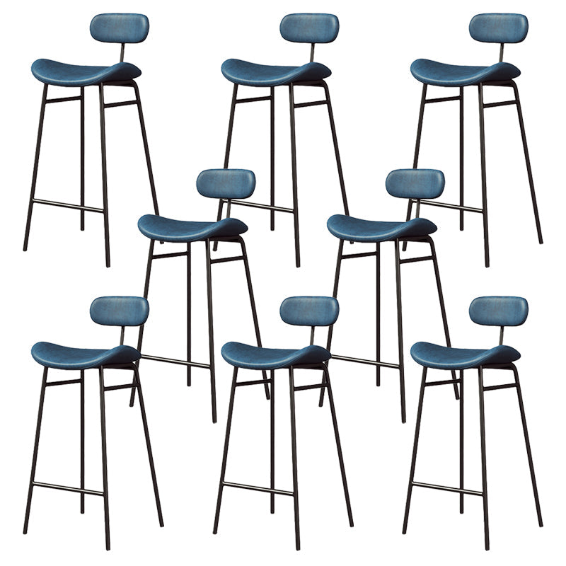 Modern Backrest Counter Stool Iron Cafe Bar Stool with Cushion and Pedal Black Blue 8 Piece Set Clearhalo 'Bar Furniture' 'Bar Stools' 'bar_stools' 'furn' 'furn_bar_stools' 'Furniture' 'Kitchen & Dining Furniture' 6372898