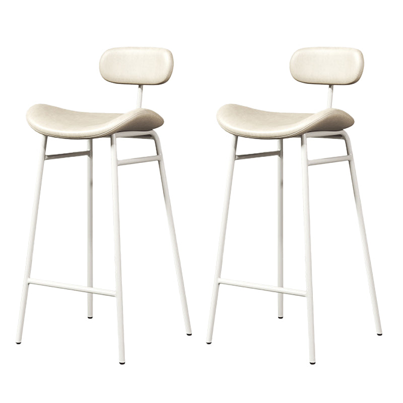 Modern Backrest Counter Stool Iron Cafe Bar Stool with Cushion and Pedal White White 2 Piece Set Clearhalo 'Bar Furniture' 'Bar Stools' 'bar_stools' 'furn' 'furn_bar_stools' 'Furniture' 'Kitchen & Dining Furniture' 6372905