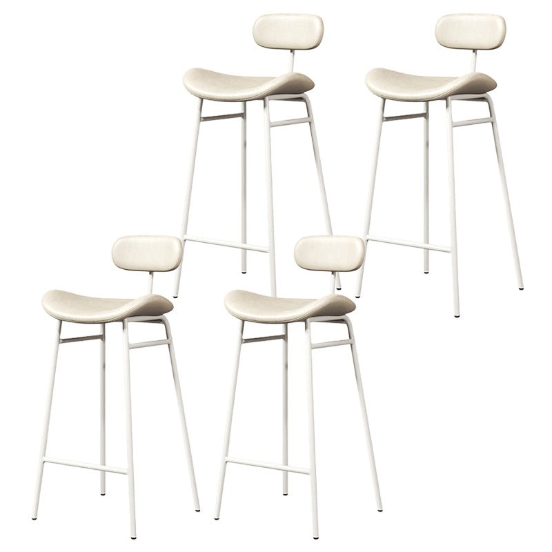 Modern Backrest Counter Stool Iron Cafe Bar Stool with Cushion and Pedal White White 4 Piece Set Clearhalo 'Bar Furniture' 'Bar Stools' 'bar_stools' 'furn' 'furn_bar_stools' 'Furniture' 'Kitchen & Dining Furniture' 6372906