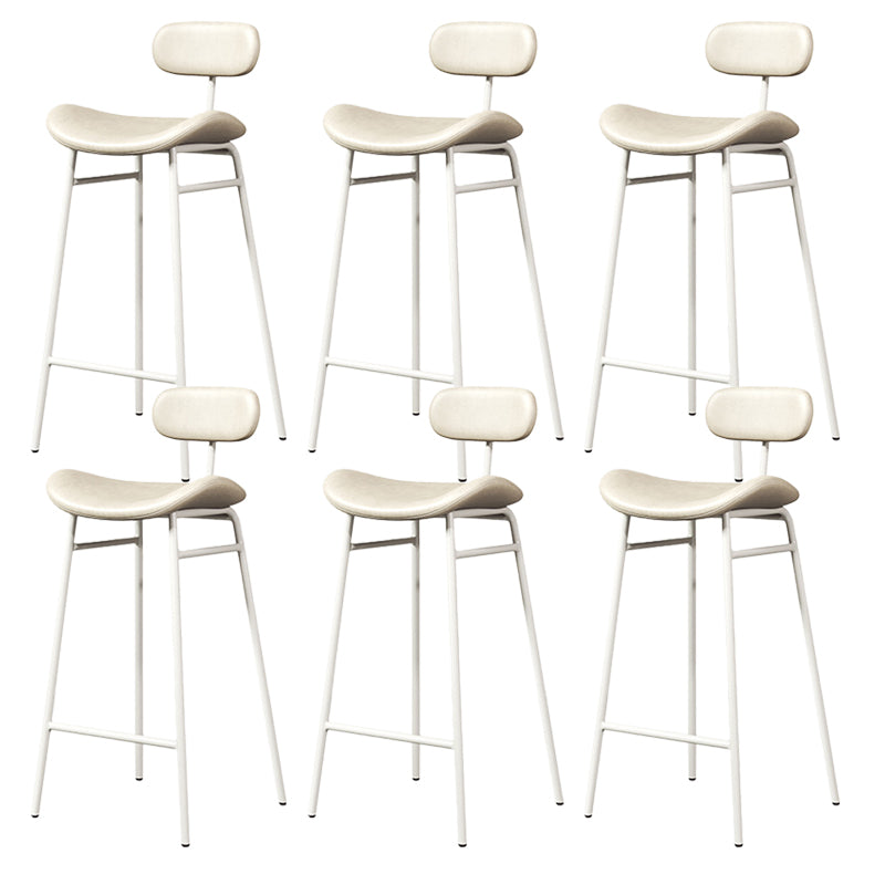 Modern Backrest Counter Stool Iron Cafe Bar Stool with Cushion and Pedal White White 6 Piece Set Clearhalo 'Bar Furniture' 'Bar Stools' 'bar_stools' 'furn' 'furn_bar_stools' 'Furniture' 'Kitchen & Dining Furniture' 6372907