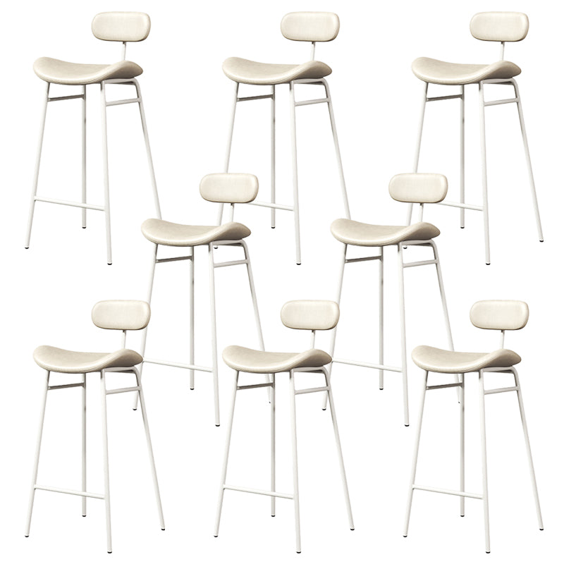 Modern Backrest Counter Stool Iron Cafe Bar Stool with Cushion and Pedal White White 8 Piece Set Clearhalo 'Bar Furniture' 'Bar Stools' 'bar_stools' 'furn' 'furn_bar_stools' 'Furniture' 'Kitchen & Dining Furniture' 6372908