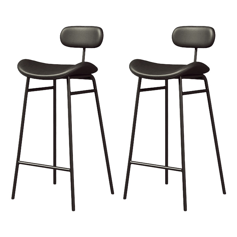 Modern Backrest Counter Stool Iron Cafe Bar Stool with Cushion and Pedal Black Black 2 Piece Set Clearhalo 'Bar Furniture' 'Bar Stools' 'bar_stools' 'furn' 'furn_bar_stools' 'Furniture' 'Kitchen & Dining Furniture' 6372910
