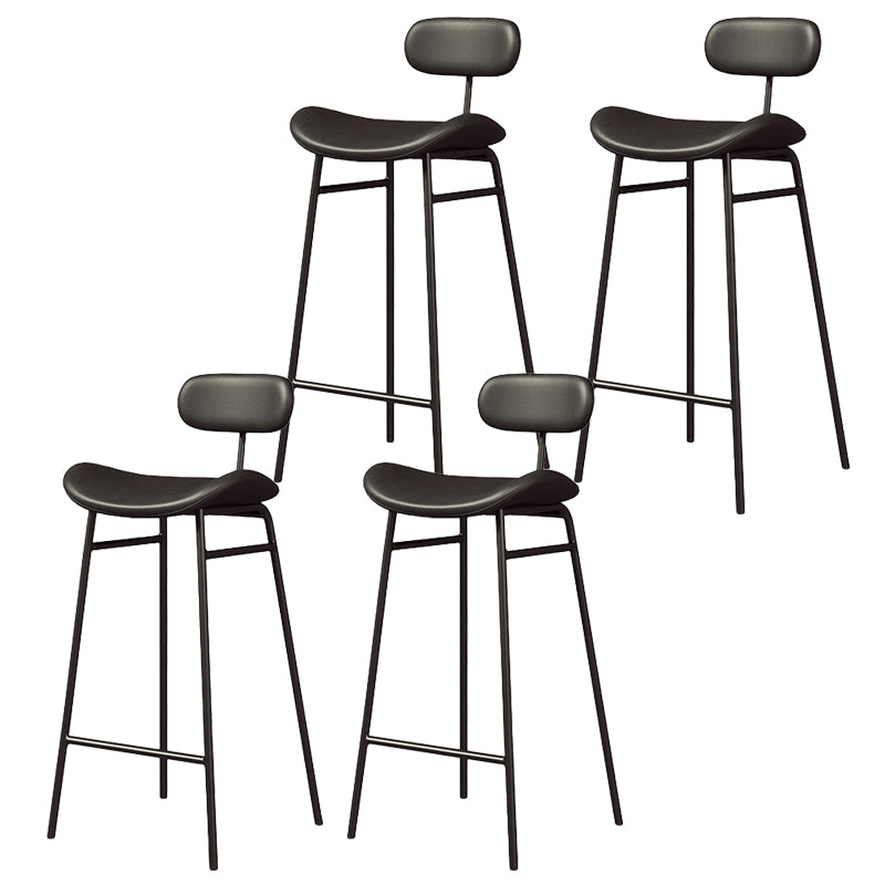 Modern Backrest Counter Stool Iron Cafe Bar Stool with Cushion and Pedal Black Black 4 Piece Set Clearhalo 'Bar Furniture' 'Bar Stools' 'bar_stools' 'furn' 'furn_bar_stools' 'Furniture' 'Kitchen & Dining Furniture' 6372911