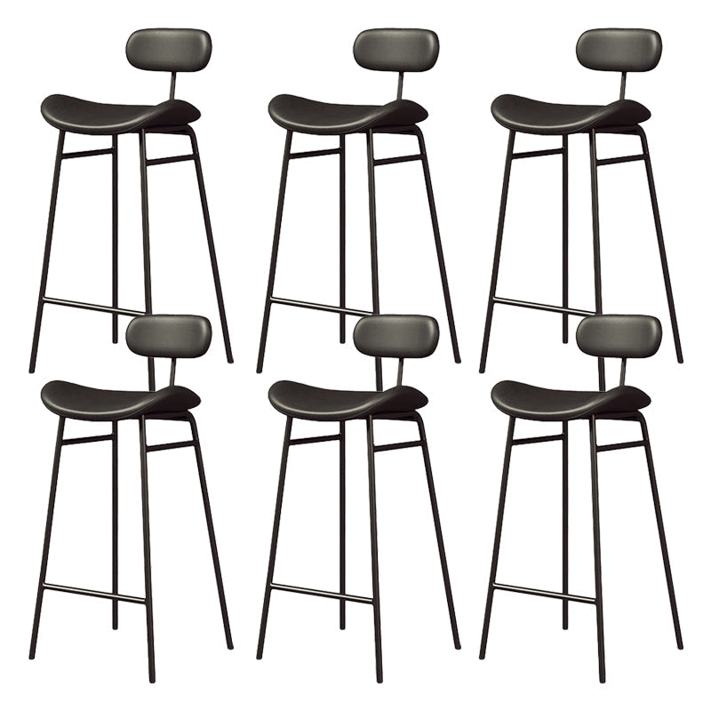 Modern Backrest Counter Stool Iron Cafe Bar Stool with Cushion and Pedal Black Black 6 Piece Set Clearhalo 'Bar Furniture' 'Bar Stools' 'bar_stools' 'furn' 'furn_bar_stools' 'Furniture' 'Kitchen & Dining Furniture' 6372912