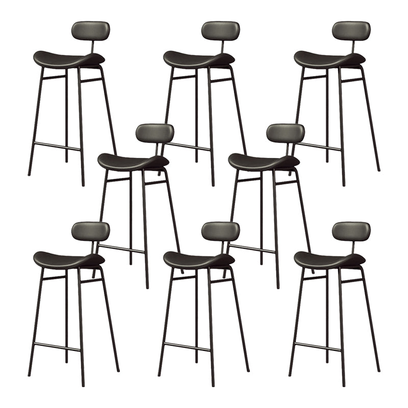 Modern Backrest Counter Stool Iron Cafe Bar Stool with Cushion and Pedal Black Black 8 Piece Set Clearhalo 'Bar Furniture' 'Bar Stools' 'bar_stools' 'furn' 'furn_bar_stools' 'Furniture' 'Kitchen & Dining Furniture' 6372913