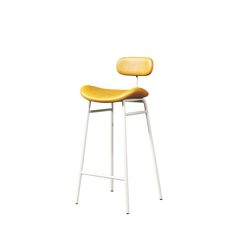 Modern Backrest Counter Stool Iron Cafe Bar Stool with Cushion and Pedal White Yellow 1 Piece Clearhalo 'Bar Furniture' 'Bar Stools' 'bar_stools' 'furn' 'furn_bar_stools' 'Furniture' 'Kitchen & Dining Furniture' 6372914