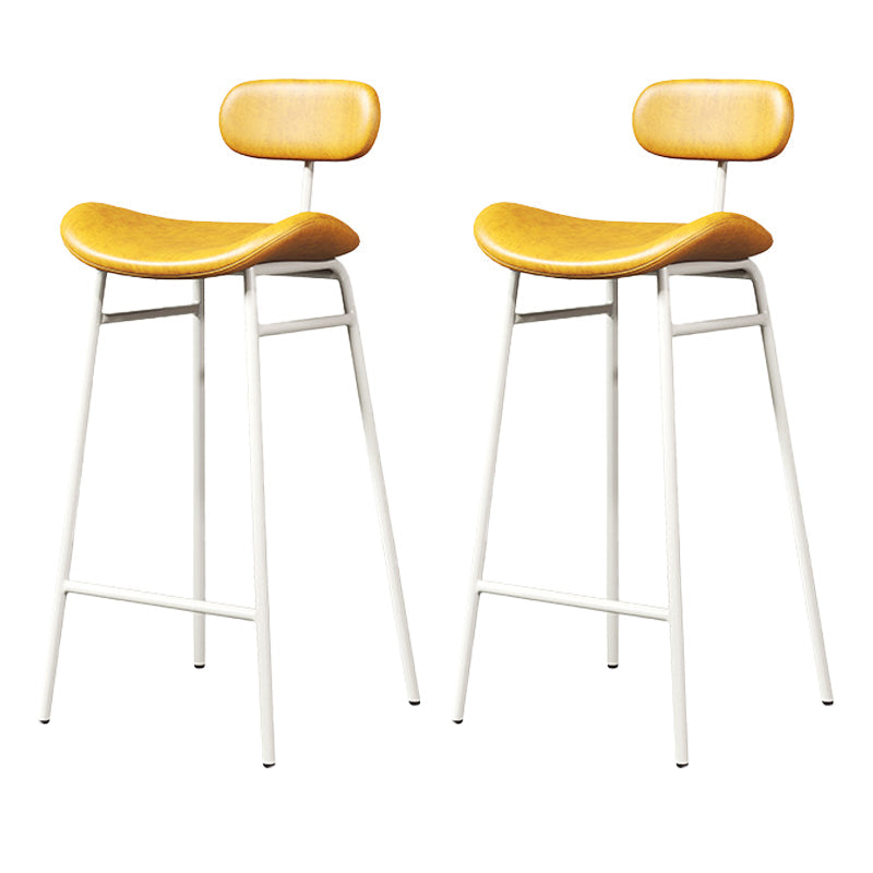 Modern Backrest Counter Stool Iron Cafe Bar Stool with Cushion and Pedal White Yellow 2 Piece Set Clearhalo 'Bar Furniture' 'Bar Stools' 'bar_stools' 'furn' 'furn_bar_stools' 'Furniture' 'Kitchen & Dining Furniture' 6372915