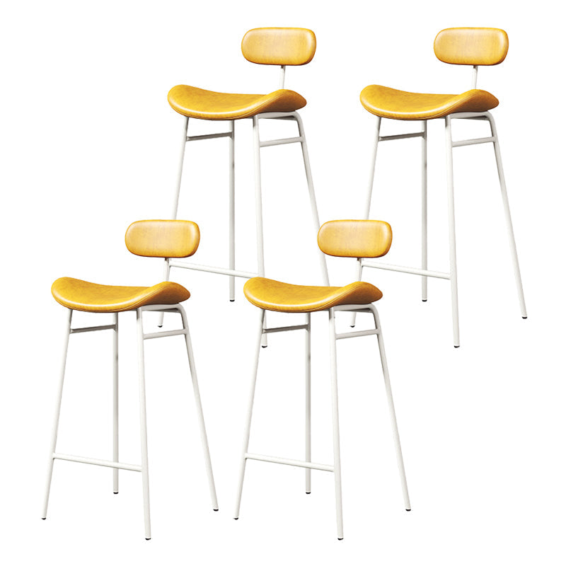 Modern Backrest Counter Stool Iron Cafe Bar Stool with Cushion and Pedal White Yellow 4 Piece Set Clearhalo 'Bar Furniture' 'Bar Stools' 'bar_stools' 'furn' 'furn_bar_stools' 'Furniture' 'Kitchen & Dining Furniture' 6372916