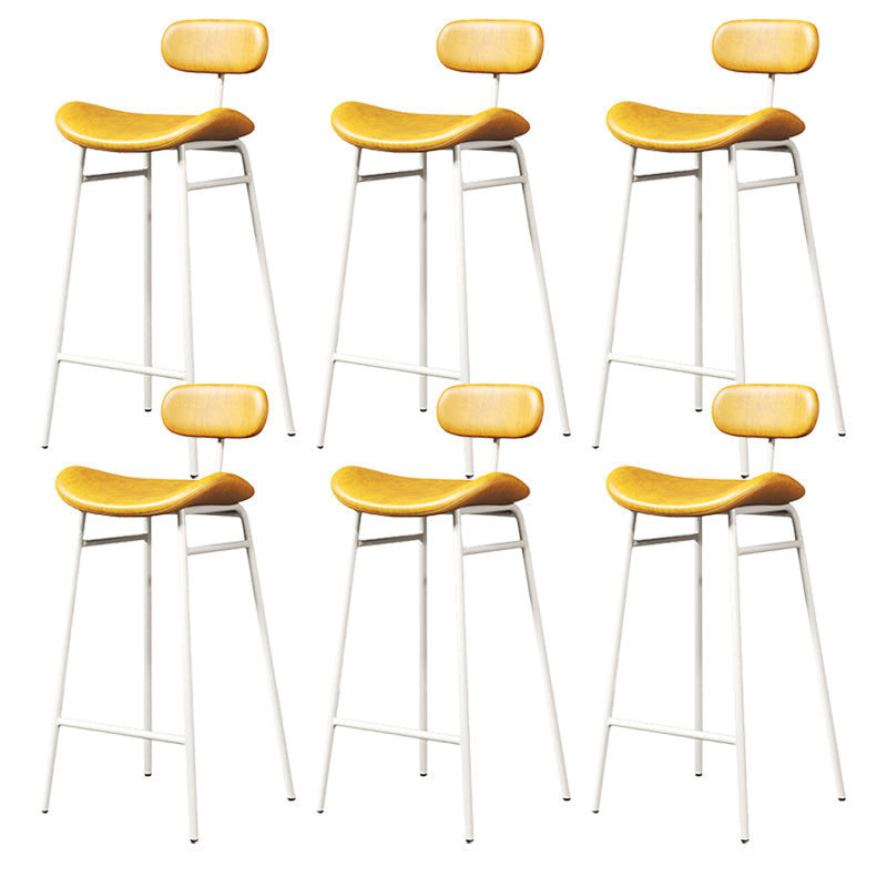 Modern Backrest Counter Stool Iron Cafe Bar Stool with Cushion and Pedal White Yellow 6 Piece Set Clearhalo 'Bar Furniture' 'Bar Stools' 'bar_stools' 'furn' 'furn_bar_stools' 'Furniture' 'Kitchen & Dining Furniture' 6372917