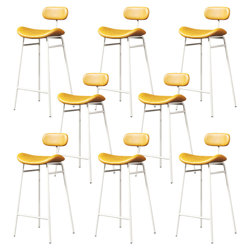 Modern Backrest Counter Stool Iron Cafe Bar Stool with Cushion and Pedal White Yellow 8 Piece Set Clearhalo 'Bar Furniture' 'Bar Stools' 'bar_stools' 'furn' 'furn_bar_stools' 'Furniture' 'Kitchen & Dining Furniture' 6372918