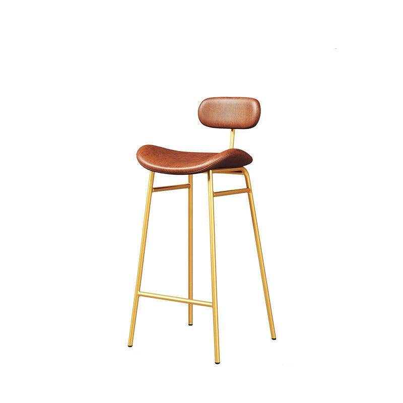 Modern Backrest Counter Stool Iron Cafe Bar Stool with Cushion and Pedal Gold Brown 1 Piece Clearhalo 'Bar Furniture' 'Bar Stools' 'bar_stools' 'furn' 'furn_bar_stools' 'Furniture' 'Kitchen & Dining Furniture' 6372919