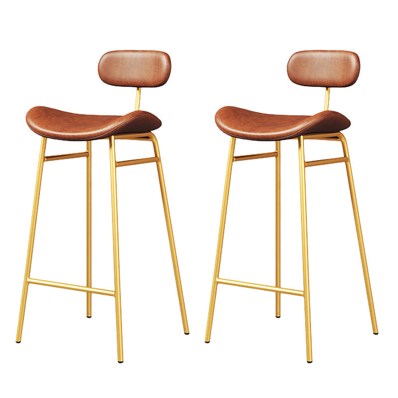 Modern Backrest Counter Stool Iron Cafe Bar Stool with Cushion and Pedal Gold Brown 2 Piece Set Clearhalo 'Bar Furniture' 'Bar Stools' 'bar_stools' 'furn' 'furn_bar_stools' 'Furniture' 'Kitchen & Dining Furniture' 6372920