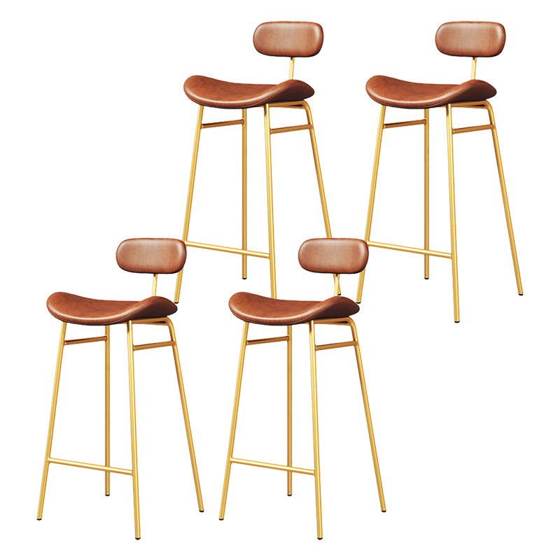 Modern Backrest Counter Stool Iron Cafe Bar Stool with Cushion and Pedal Gold Brown 4 Piece Set Clearhalo 'Bar Furniture' 'Bar Stools' 'bar_stools' 'furn' 'furn_bar_stools' 'Furniture' 'Kitchen & Dining Furniture' 6372921