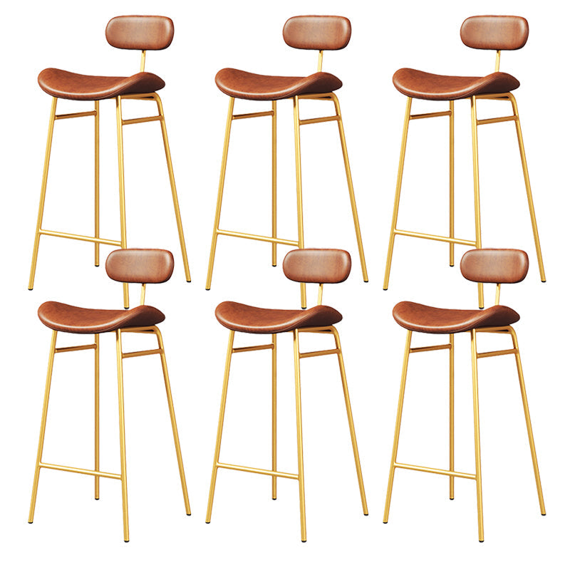 Modern Backrest Counter Stool Iron Cafe Bar Stool with Cushion and Pedal Gold Brown 6 Piece Set Clearhalo 'Bar Furniture' 'Bar Stools' 'bar_stools' 'furn' 'furn_bar_stools' 'Furniture' 'Kitchen & Dining Furniture' 6372922
