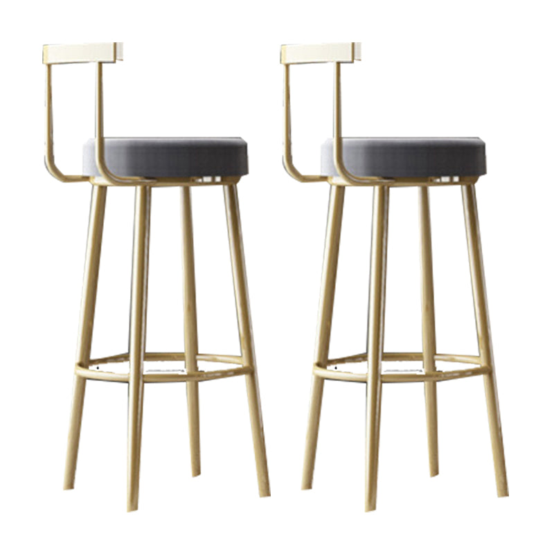Glam Armless Backrest Counter Stool Iron Bar Stool with Cushion and Pedal for Cafe Dark Gray 2 Piece Set Clearhalo 'Bar Furniture' 'Bar Stools' 'bar_stools' 'furn' 'furn_bar_stools' 'Furniture' 'Kitchen & Dining Furniture' 6372927