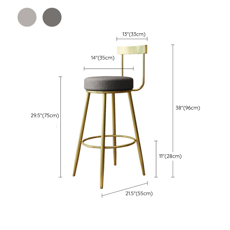 Glam Armless Backrest Counter Stool Iron Bar Stool with Cushion and Pedal for Cafe Clearhalo 'Bar Furniture' 'Bar Stools' 'bar_stools' 'furn' 'furn_bar_stools' 'Furniture' 'Kitchen & Dining Furniture' 6372946