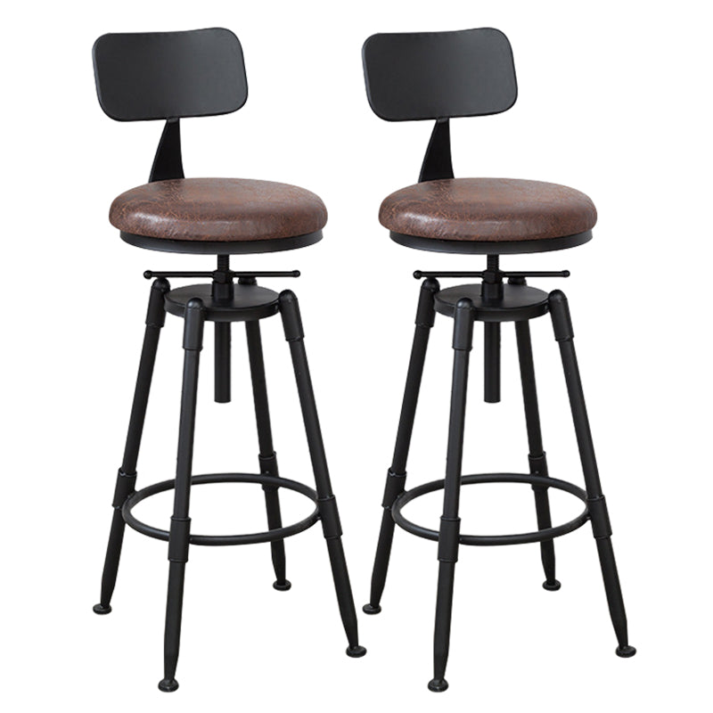 Industrial Armless Elevatable Counter Stool Iron Bar Stool with Pedal for Cafe Brown With Back 2 Piece Set Clearhalo 'Bar Furniture' 'Bar Stools' 'bar_stools' 'furn' 'furn_bar_stools' 'Furniture' 'Kitchen & Dining Furniture' 6373012