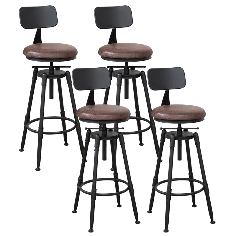 Industrial Armless Elevatable Counter Stool Iron Bar Stool with Pedal for Cafe Brown With Back 4 Piece Set Clearhalo 'Bar Furniture' 'Bar Stools' 'bar_stools' 'furn' 'furn_bar_stools' 'Furniture' 'Kitchen & Dining Furniture' 6373013
