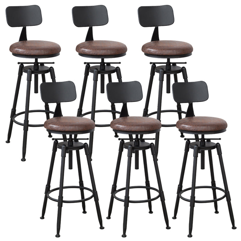 Industrial Armless Elevatable Counter Stool Iron Bar Stool with Pedal for Cafe Brown With Back 6 Piece Set Clearhalo 'Bar Furniture' 'Bar Stools' 'bar_stools' 'furn' 'furn_bar_stools' 'Furniture' 'Kitchen & Dining Furniture' 6373016
