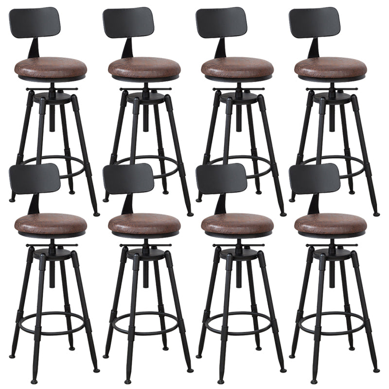 Industrial Armless Elevatable Counter Stool Iron Bar Stool with Pedal for Cafe Brown With Back 8 Piece Set Clearhalo 'Bar Furniture' 'Bar Stools' 'bar_stools' 'furn' 'furn_bar_stools' 'Furniture' 'Kitchen & Dining Furniture' 6373018
