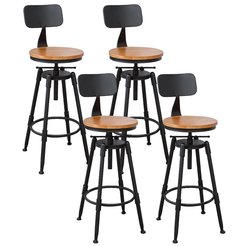 Industrial Armless Elevatable Counter Stool Iron Bar Stool with Pedal for Cafe Light Brown With Back 4 Piece Set Clearhalo 'Bar Furniture' 'Bar Stools' 'bar_stools' 'furn' 'furn_bar_stools' 'Furniture' 'Kitchen & Dining Furniture' 6373022