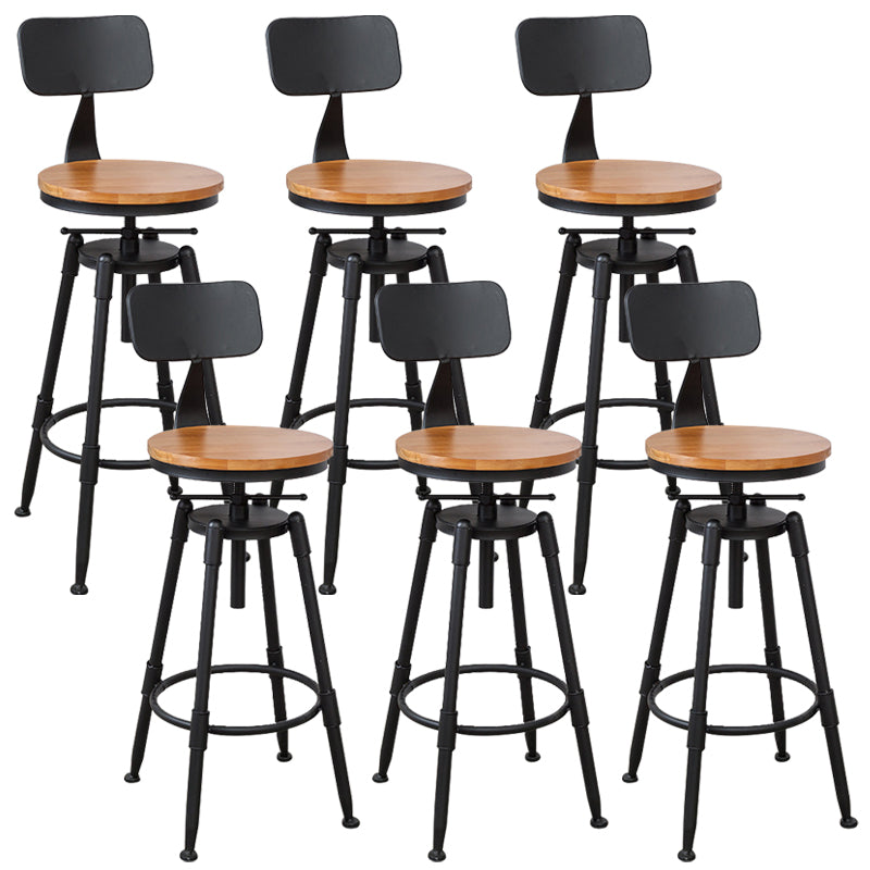 Industrial Armless Elevatable Counter Stool Iron Bar Stool with Pedal for Cafe Light Brown With Back 6 Piece Set Clearhalo 'Bar Furniture' 'Bar Stools' 'bar_stools' 'furn' 'furn_bar_stools' 'Furniture' 'Kitchen & Dining Furniture' 6373024