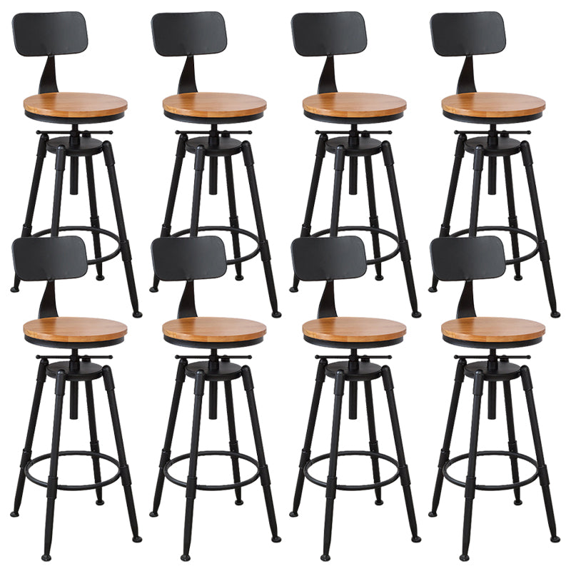Industrial Armless Elevatable Counter Stool Iron Bar Stool with Pedal for Cafe Light Brown With Back 8 Piece Set Clearhalo 'Bar Furniture' 'Bar Stools' 'bar_stools' 'furn' 'furn_bar_stools' 'Furniture' 'Kitchen & Dining Furniture' 6373025