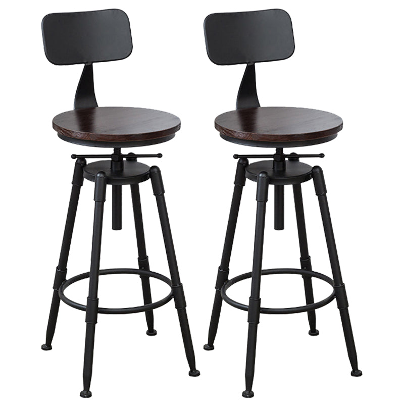Industrial Armless Elevatable Counter Stool Iron Bar Stool with Pedal for Cafe Dark Brown With Back 2 Piece Set Clearhalo 'Bar Furniture' 'Bar Stools' 'bar_stools' 'furn' 'furn_bar_stools' 'Furniture' 'Kitchen & Dining Furniture' 6373027