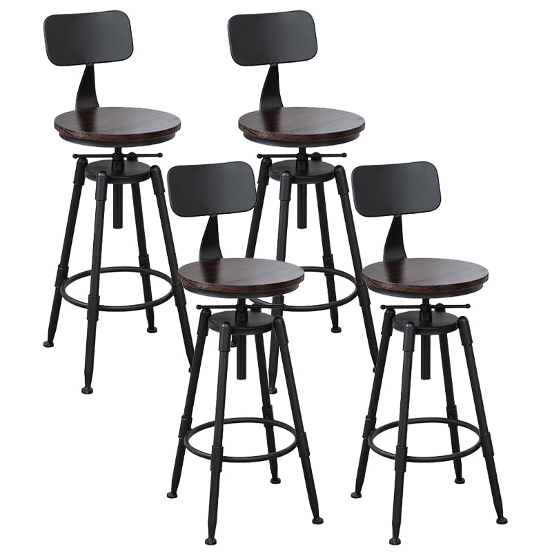 Industrial Armless Elevatable Counter Stool Iron Bar Stool with Pedal for Cafe Dark Brown With Back 4 Piece Set Clearhalo 'Bar Furniture' 'Bar Stools' 'bar_stools' 'furn' 'furn_bar_stools' 'Furniture' 'Kitchen & Dining Furniture' 6373030