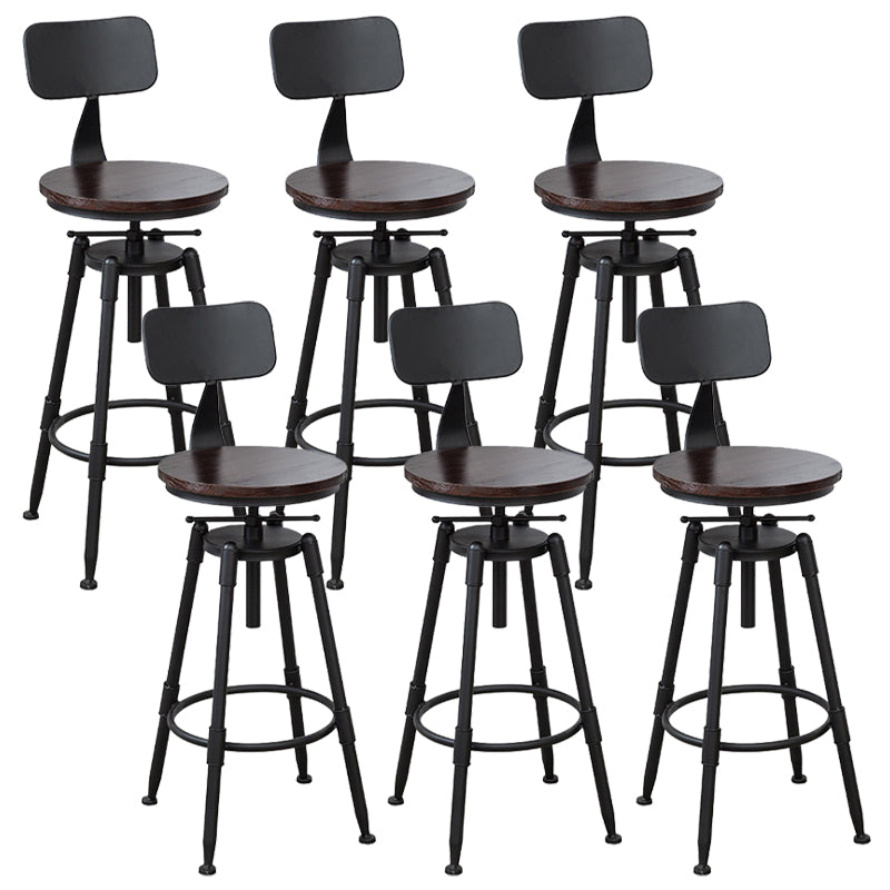 Industrial Armless Elevatable Counter Stool Iron Bar Stool with Pedal for Cafe Dark Brown With Back 6 Piece Set Clearhalo 'Bar Furniture' 'Bar Stools' 'bar_stools' 'furn' 'furn_bar_stools' 'Furniture' 'Kitchen & Dining Furniture' 6373032