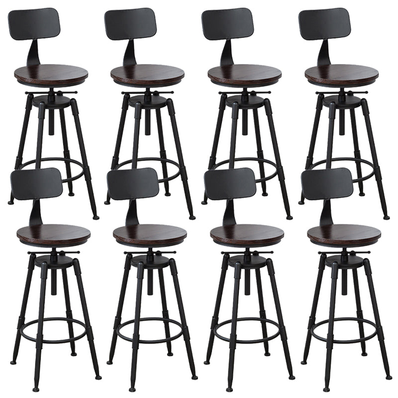 Industrial Armless Elevatable Counter Stool Iron Bar Stool with Pedal for Cafe Dark Brown With Back 8 Piece Set Clearhalo 'Bar Furniture' 'Bar Stools' 'bar_stools' 'furn' 'furn_bar_stools' 'Furniture' 'Kitchen & Dining Furniture' 6373033