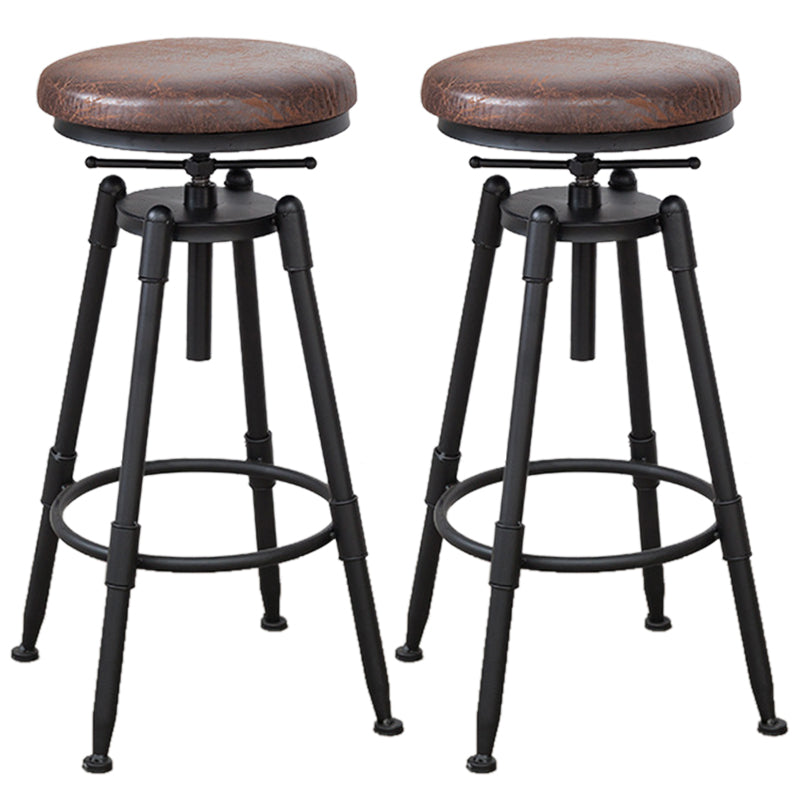 Industrial Armless Elevatable Counter Stool Iron Bar Stool with Pedal for Cafe Brown Backless 2 Piece Set Clearhalo 'Bar Furniture' 'Bar Stools' 'bar_stools' 'furn' 'furn_bar_stools' 'Furniture' 'Kitchen & Dining Furniture' 6373036