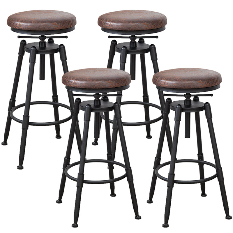 Industrial Armless Elevatable Counter Stool Iron Bar Stool with Pedal for Cafe Brown Backless 4 Piece Set Clearhalo 'Bar Furniture' 'Bar Stools' 'bar_stools' 'furn' 'furn_bar_stools' 'Furniture' 'Kitchen & Dining Furniture' 6373038
