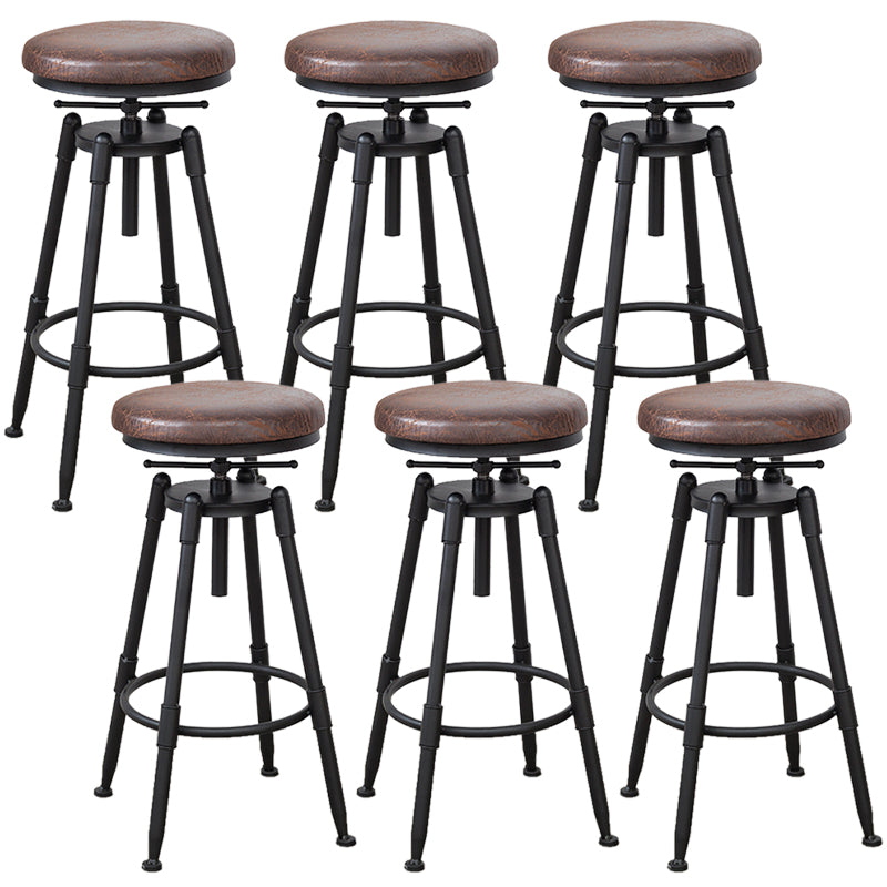 Industrial Armless Elevatable Counter Stool Iron Bar Stool with Pedal for Cafe Brown Backless 6 Piece Set Clearhalo 'Bar Furniture' 'Bar Stools' 'bar_stools' 'furn' 'furn_bar_stools' 'Furniture' 'Kitchen & Dining Furniture' 6373040