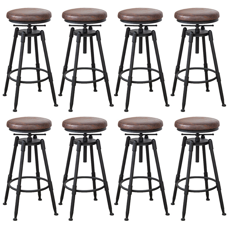Industrial Armless Elevatable Counter Stool Iron Bar Stool with Pedal for Cafe Brown Backless 8 Piece Set Clearhalo 'Bar Furniture' 'Bar Stools' 'bar_stools' 'furn' 'furn_bar_stools' 'Furniture' 'Kitchen & Dining Furniture' 6373041