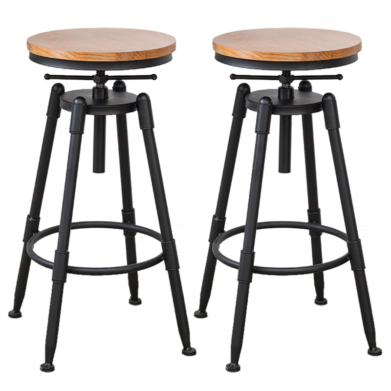 Industrial Armless Elevatable Counter Stool Iron Bar Stool with Pedal for Cafe Light Brown Backless 2 Piece Set Clearhalo 'Bar Furniture' 'Bar Stools' 'bar_stools' 'furn' 'furn_bar_stools' 'Furniture' 'Kitchen & Dining Furniture' 6373042