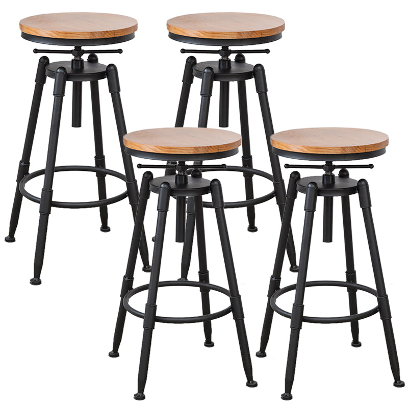 Industrial Armless Elevatable Counter Stool Iron Bar Stool with Pedal for Cafe Light Brown Backless 4 Piece Set Clearhalo 'Bar Furniture' 'Bar Stools' 'bar_stools' 'furn' 'furn_bar_stools' 'Furniture' 'Kitchen & Dining Furniture' 6373043